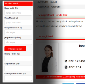Jasa Pembuatan Website Dealer Mobil dan Sales Mobil simulasi kredit mobil